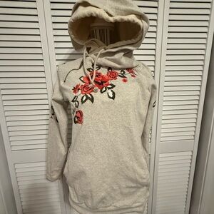 Floral Embroidered Double Hood Hoodie - Ampersand Ave Medium